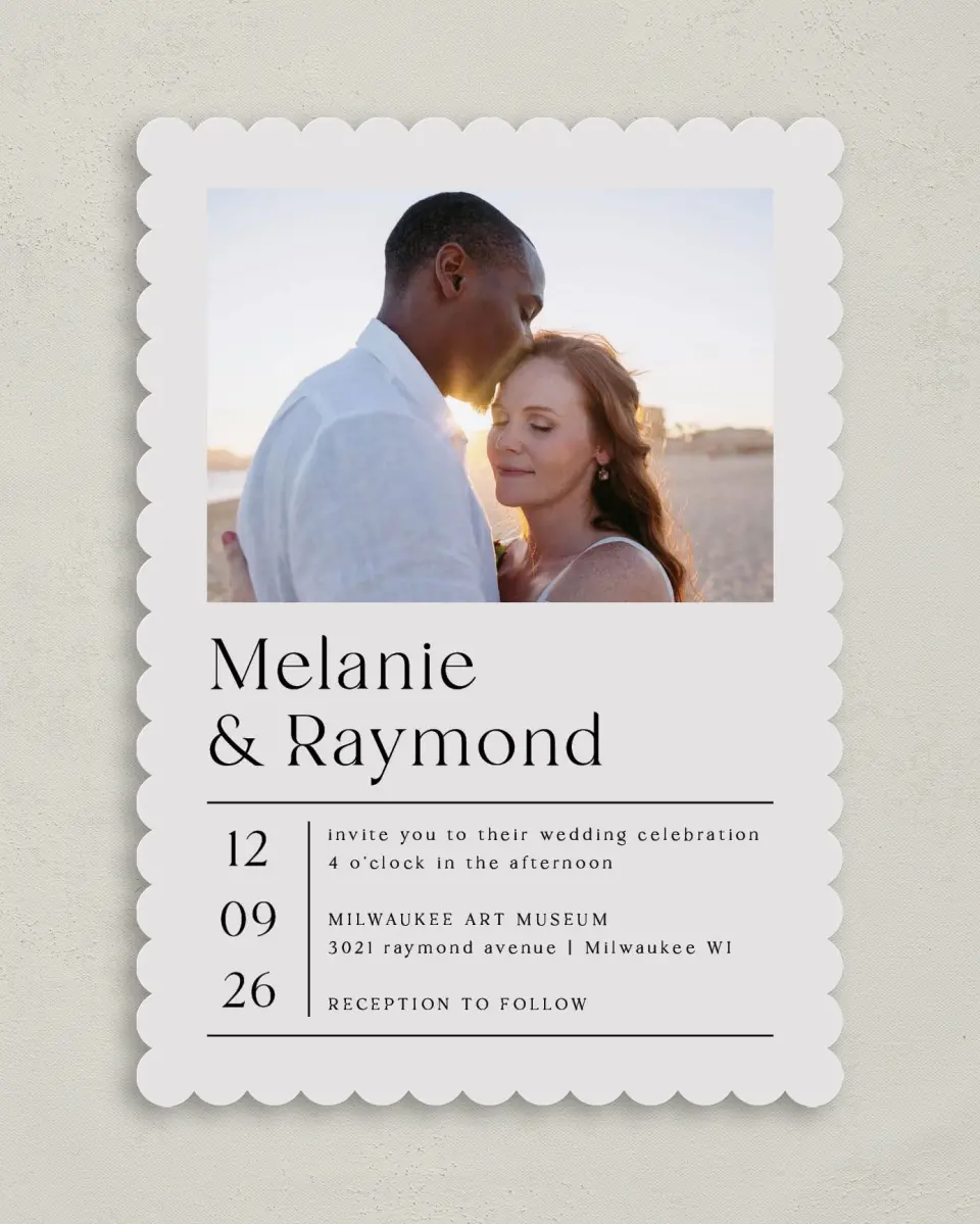 This is a 5" x 7" Classic Wedding Invitation called Styled Lines printed in full color on Premium Smooth paper