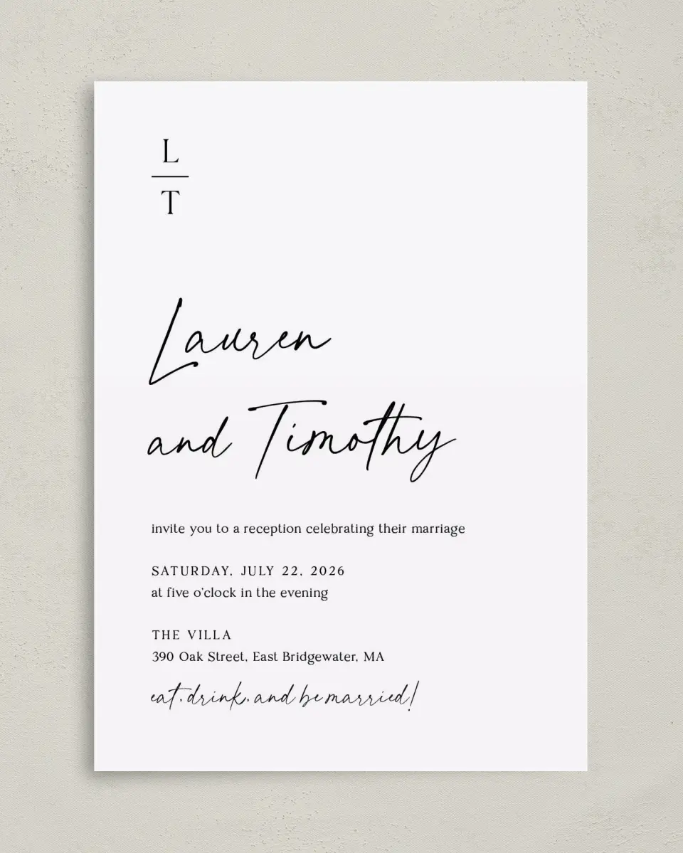 This is a 5" x 7" Reception-Only - CP called The Lauren printed in full color on Premium Smooth paper