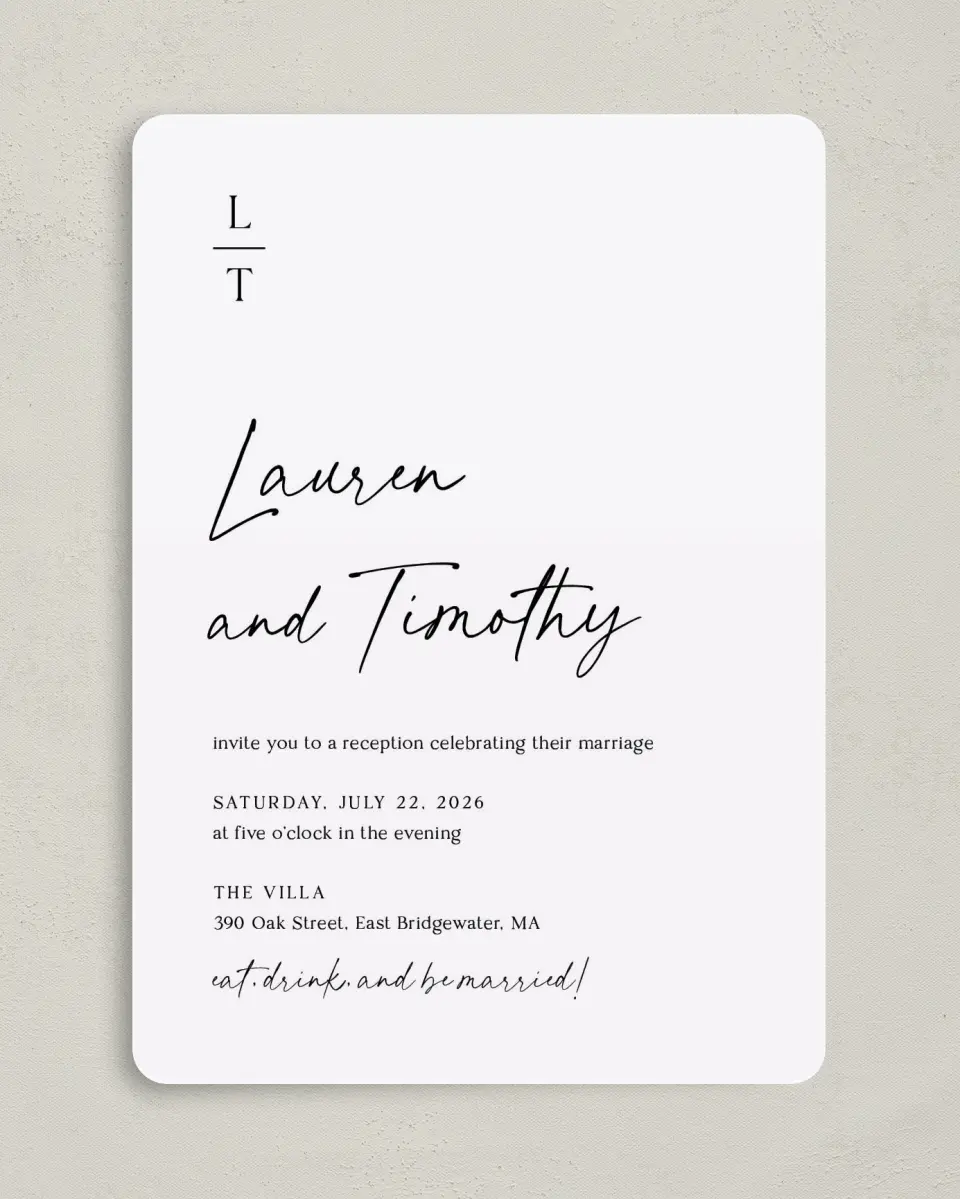 This is a 5" x 7" Reception-Only - CP called The Lauren printed in full color on Premium Smooth paper