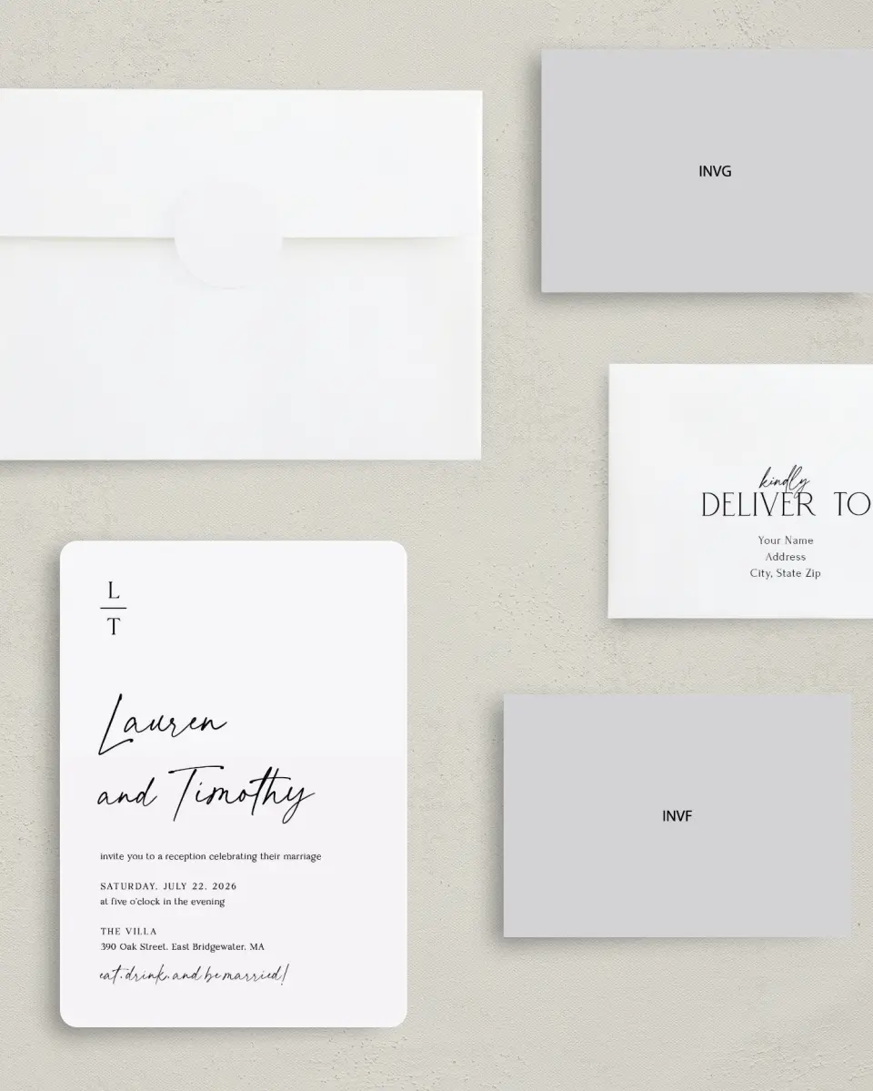 This is a 5" x 7" Reception-Only - CP called The Lauren printed in full color on Premium Smooth paper