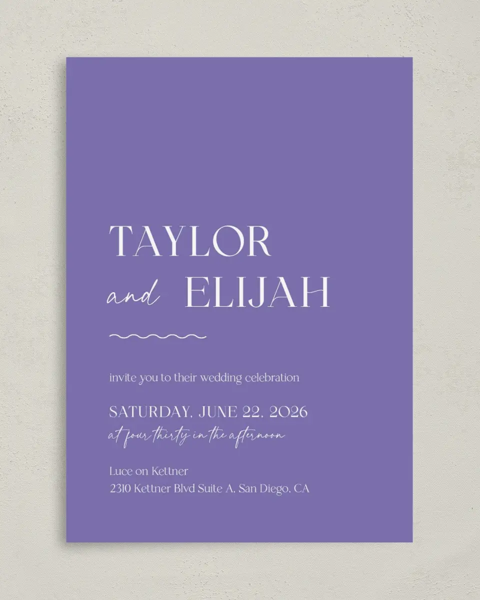 This is a 5" x 7" Classic Wedding Invitation called The Taylor printed in full color on Premium Smooth paper