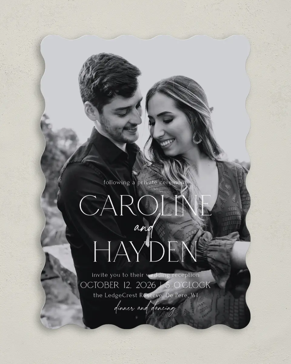 This is a 5" x 7" Reception-Only - CP called The Caroline printed in full color on Premium Smooth paper