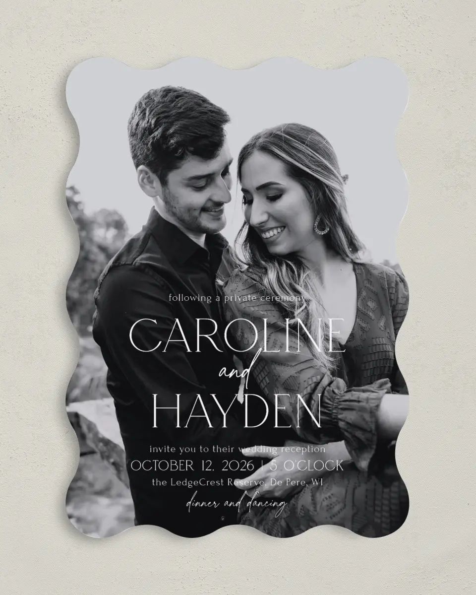 This is a 5" x 7" Reception-Only - CP called The Caroline printed in full color on Premium Smooth paper