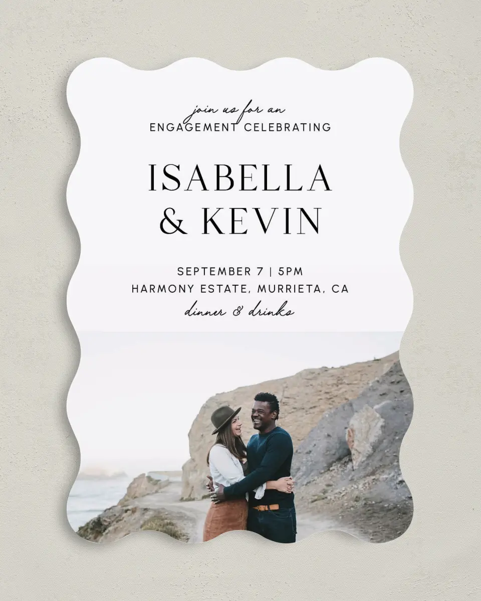 This is a 5" x 7" Wavy Wedding Invitation called The Isabella printed in full color on Premium Smooth paper