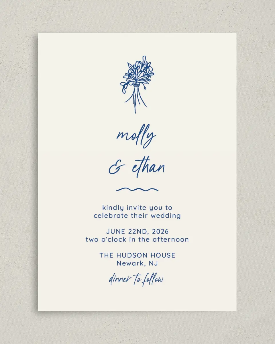 This is a 5" x 7" Classic Wedding Invitation called Drawn To You printed in full color on Premium Smooth paper