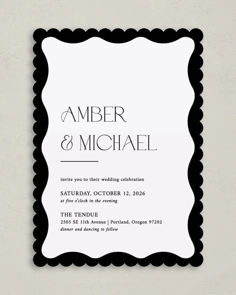 This is a 5" x 7" Classic Wedding Invitation called The Amber printed in full color on Premium Smooth paper