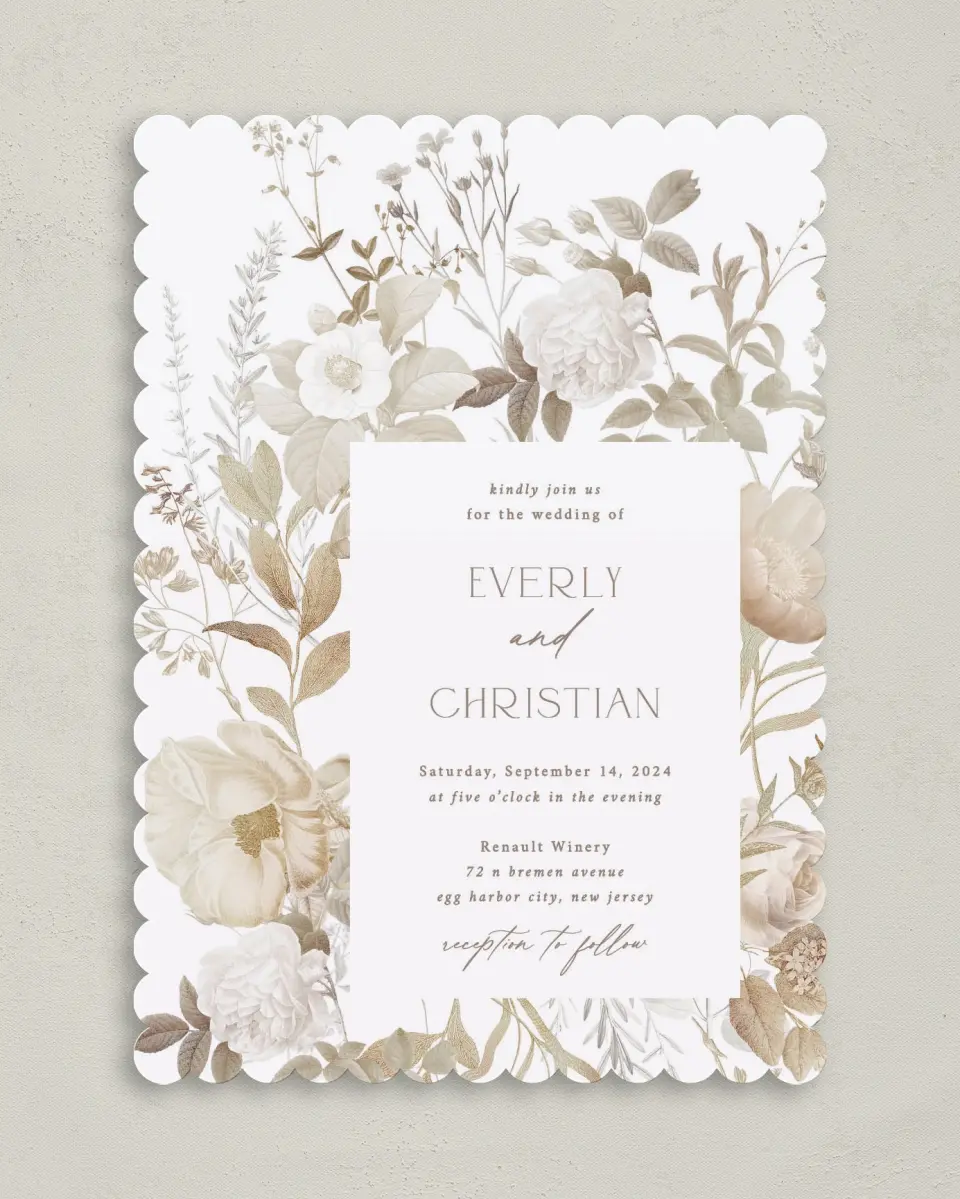 This is a 5" x 7" Classic Wedding Invitation called The Everly printed in full color on Premium Smooth paper