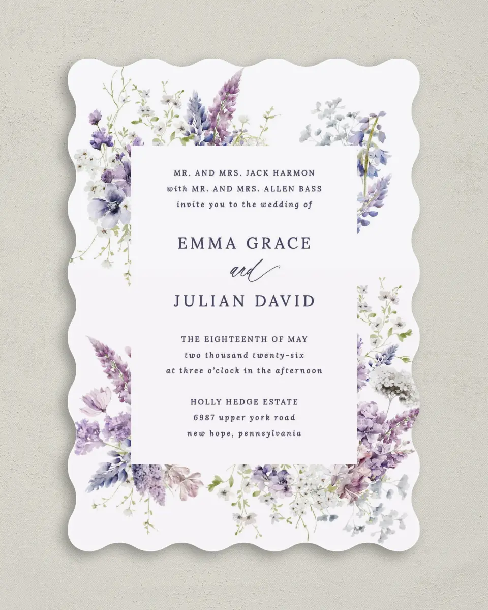 This is a 5" x 7" Wavy Wedding Invitation called Euphoric Frame printed in full color on Premium Smooth paper