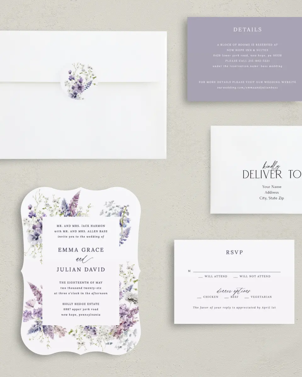 This is a 5" x 7" Bracket Wedding Invitation called Euphoric Frame printed in full color with Silver foil on Luxe Satin (coated) paper