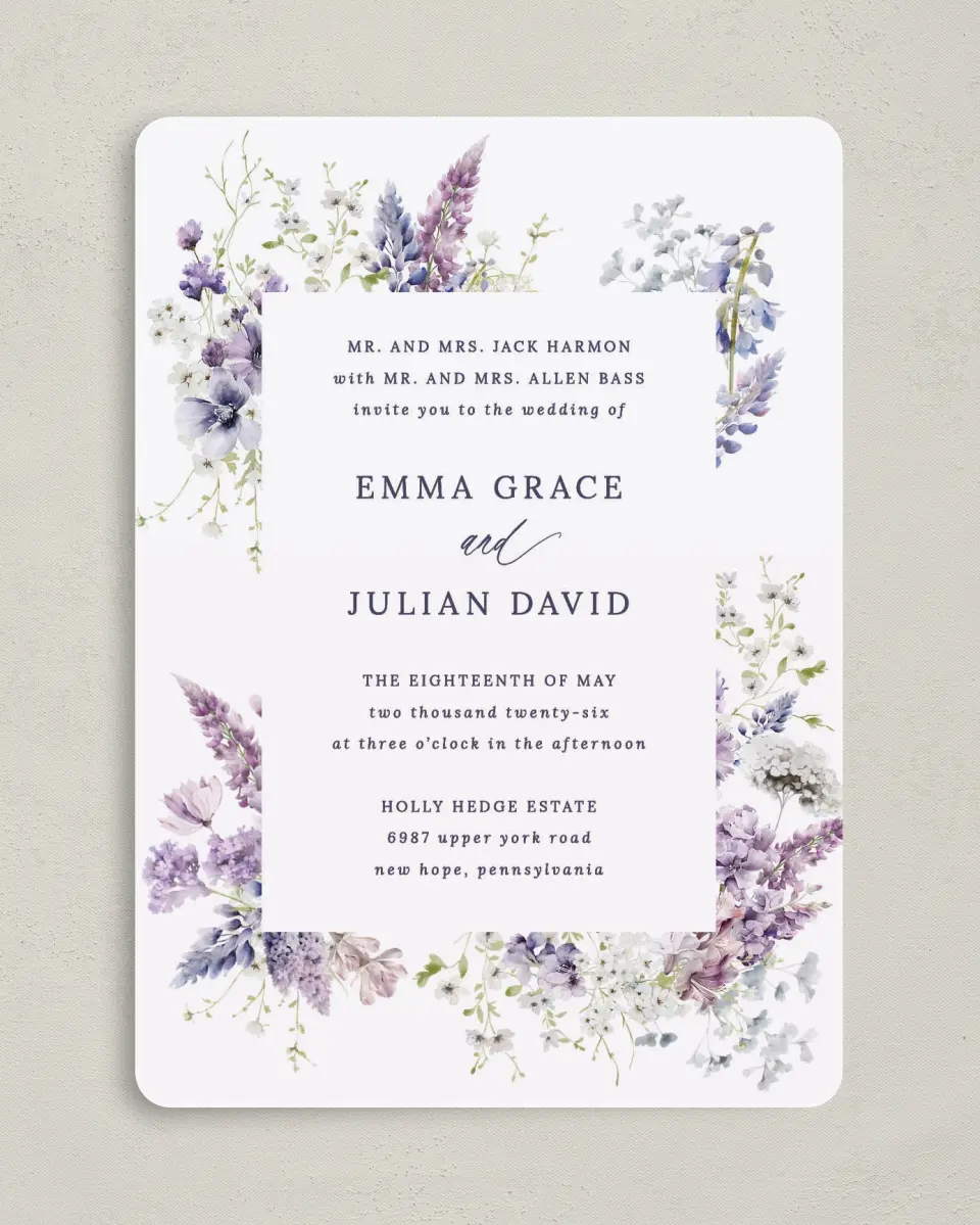 This is a 5" x 7" Rounded Wedding Invitation called Euphoric Frame printed in full color on Premium Smooth paper
