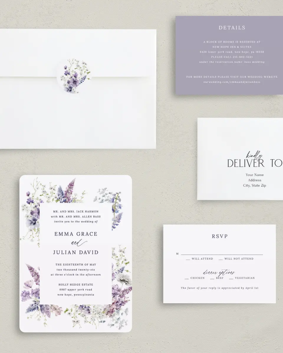 This is a 5" x 7" Rounded Wedding Invitation called Euphoric Frame printed in full color with Silver foil on Luxe Satin (coated) paper