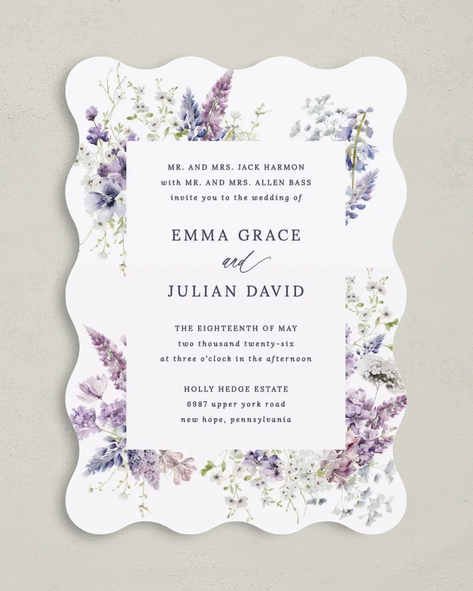 This is a 5" x 7" Wavy Wedding Invitation called Euphoric Frame printed in full color on Premium Smooth paper