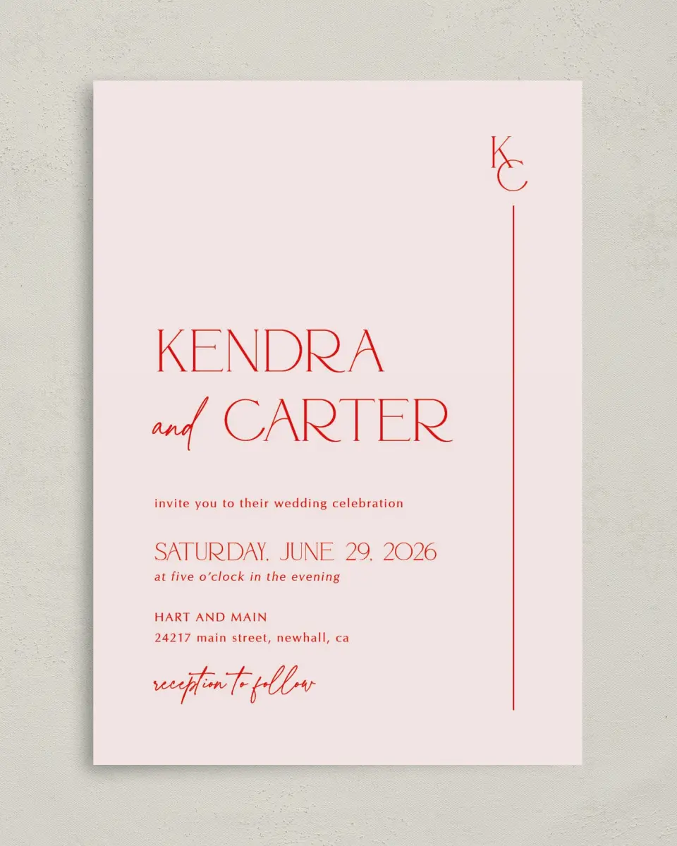 This is a 5" x 7" Classic Wedding Invitation called Initial Unity printed in full color on Premium Smooth paper