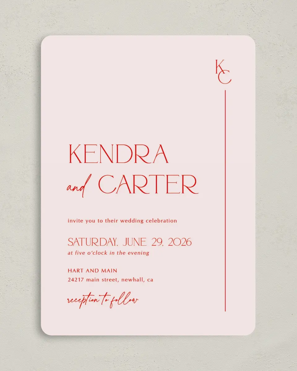This is a 5" x 7" Rounded Wedding Invitation called Initial Unity printed in full color on Premium Smooth paper
