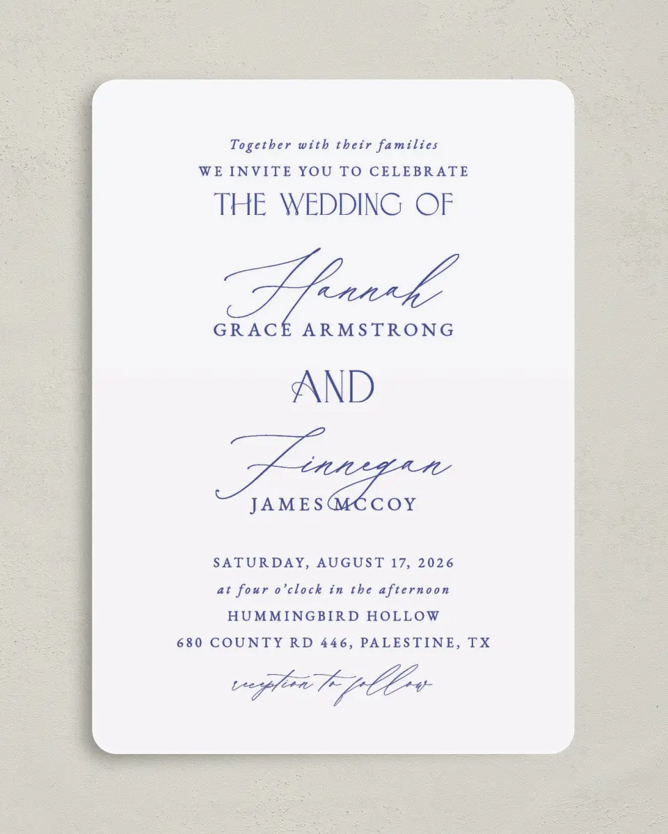 This is a 5" x 7" Rounded Wedding Invitation called Modern Chinoiserie printed in full color on Premium Smooth paper