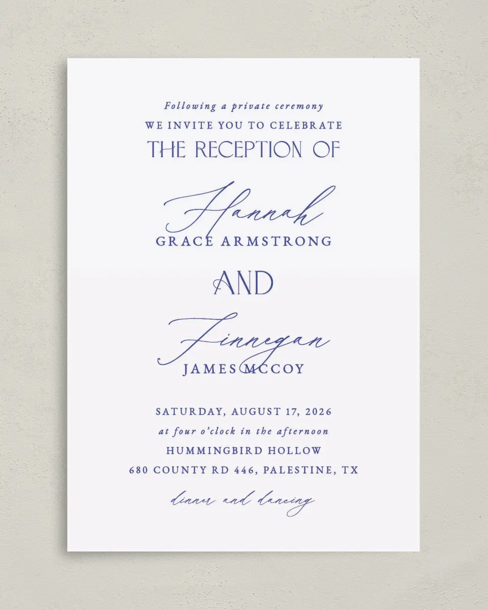 This is a 5" x 7" Reception-Only - CP called Modern Chinoiserie printed in full color on Premium Smooth paper