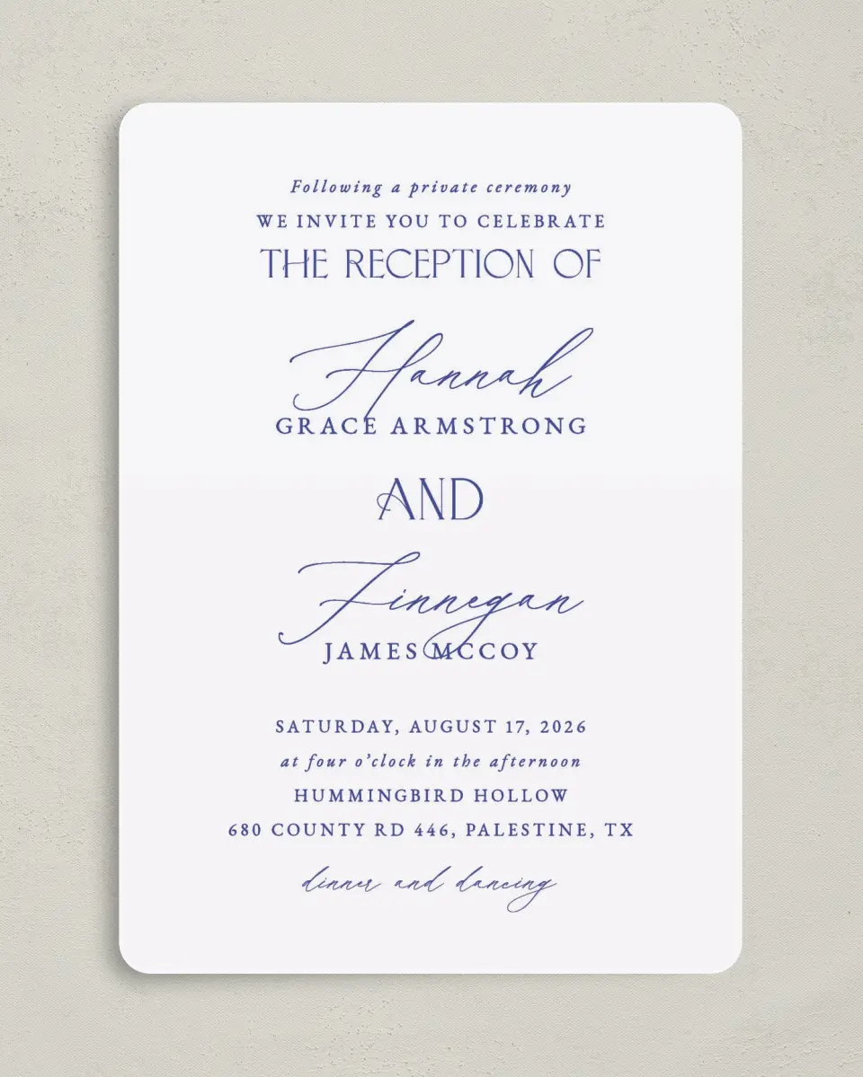 This is a 5" x 7" Reception-Only - CP called Modern Chinoiserie printed in full color on Premium Smooth paper