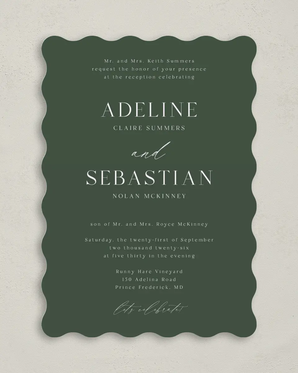This is a 5" x 7" Reception-Only - CP called True Tradition printed in full color on Premium Smooth paper