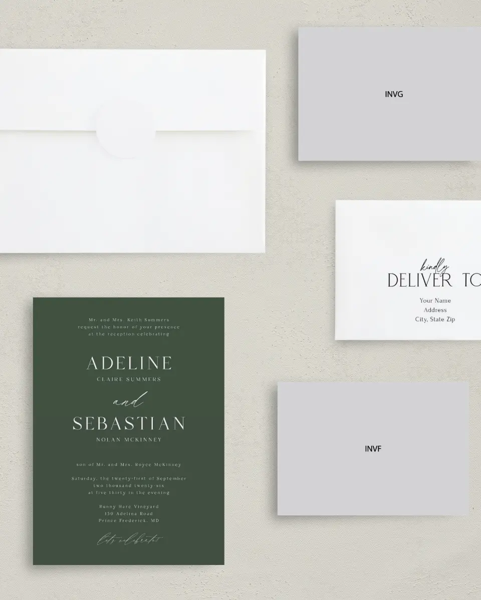 This is a 5" x 7" Reception-Only - CP called True Tradition printed in full color with Gold foil on Luxe Satin (coated) paper