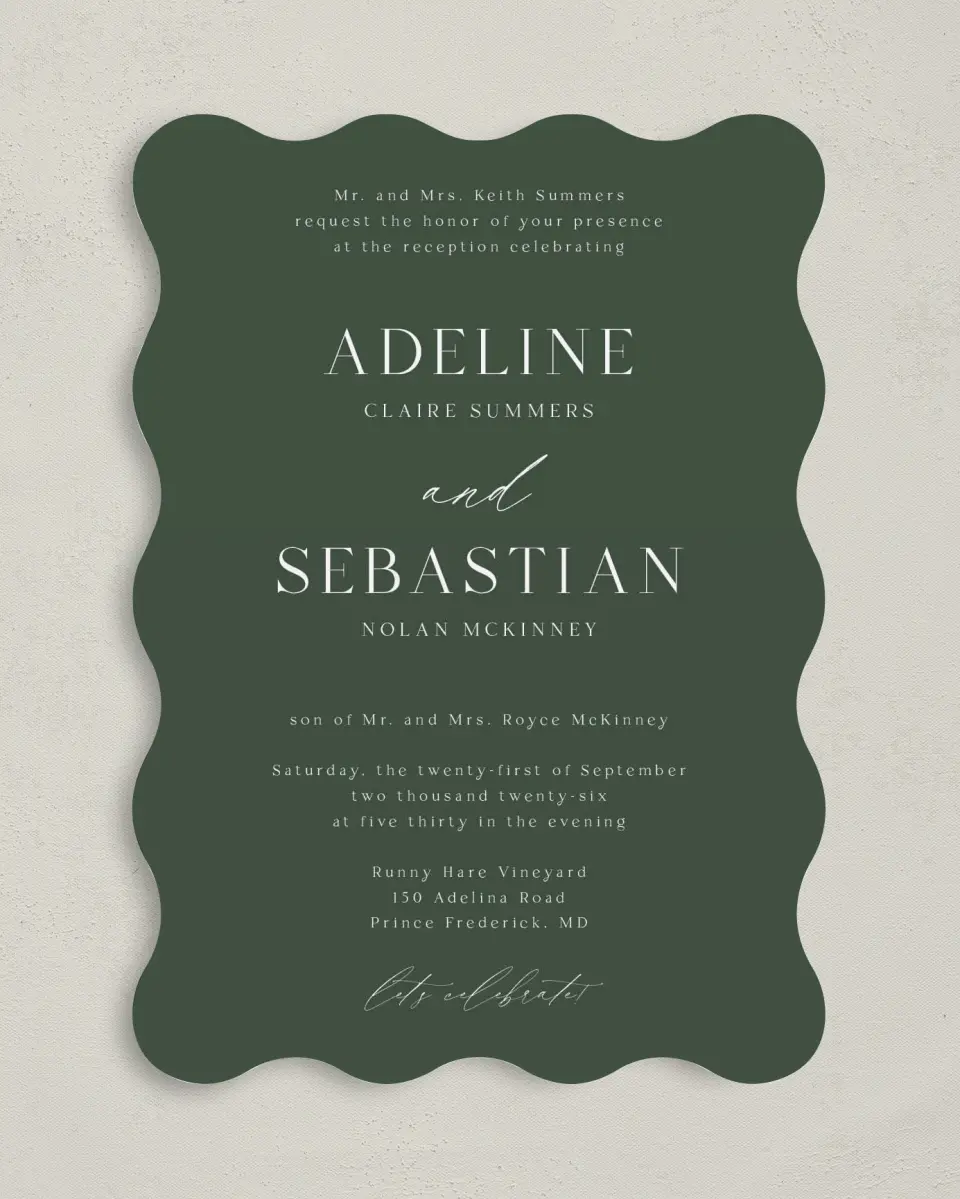 This is a 5" x 7" Reception-Only - CP called True Tradition printed in full color on Premium Smooth paper
