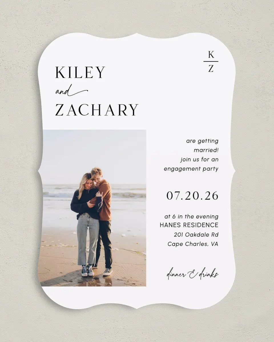 This is a 5" x 7" Engagement Party Invitation called Picturesque printed in full color on Premium Smooth paper