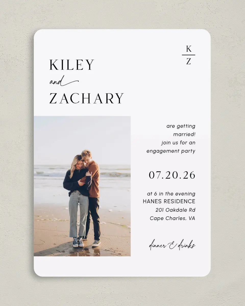 This is a 5" x 7" Engagement Party Invitation called Picturesque printed in full color on Premium Smooth paper