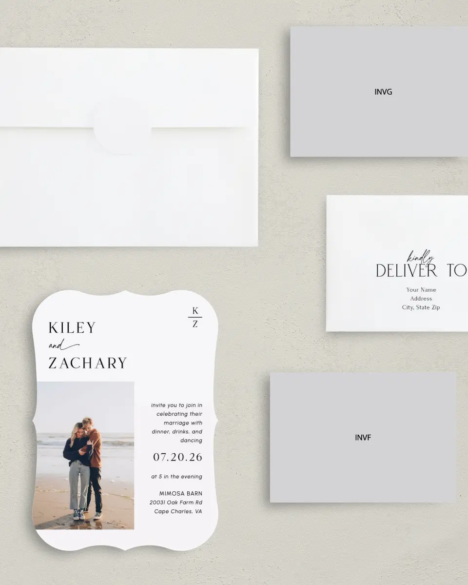 This is a 5" x 7" Reception-Only - CP called Picturesque printed in full color with Silver foil on Luxe Satin (coated) paper