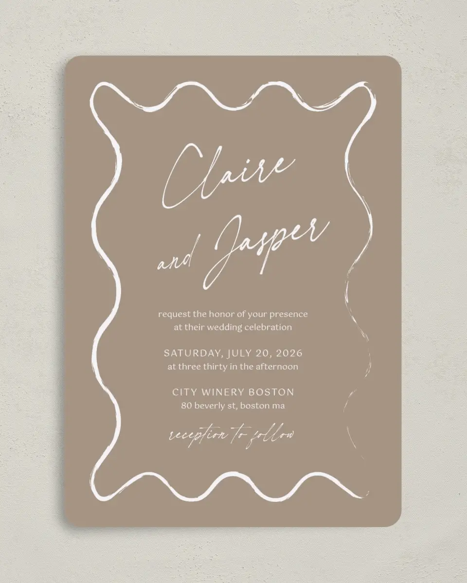 This is a 5" x 7" Rounded Wedding Invitation called Romantic Sketch printed in full color on Premium Smooth paper