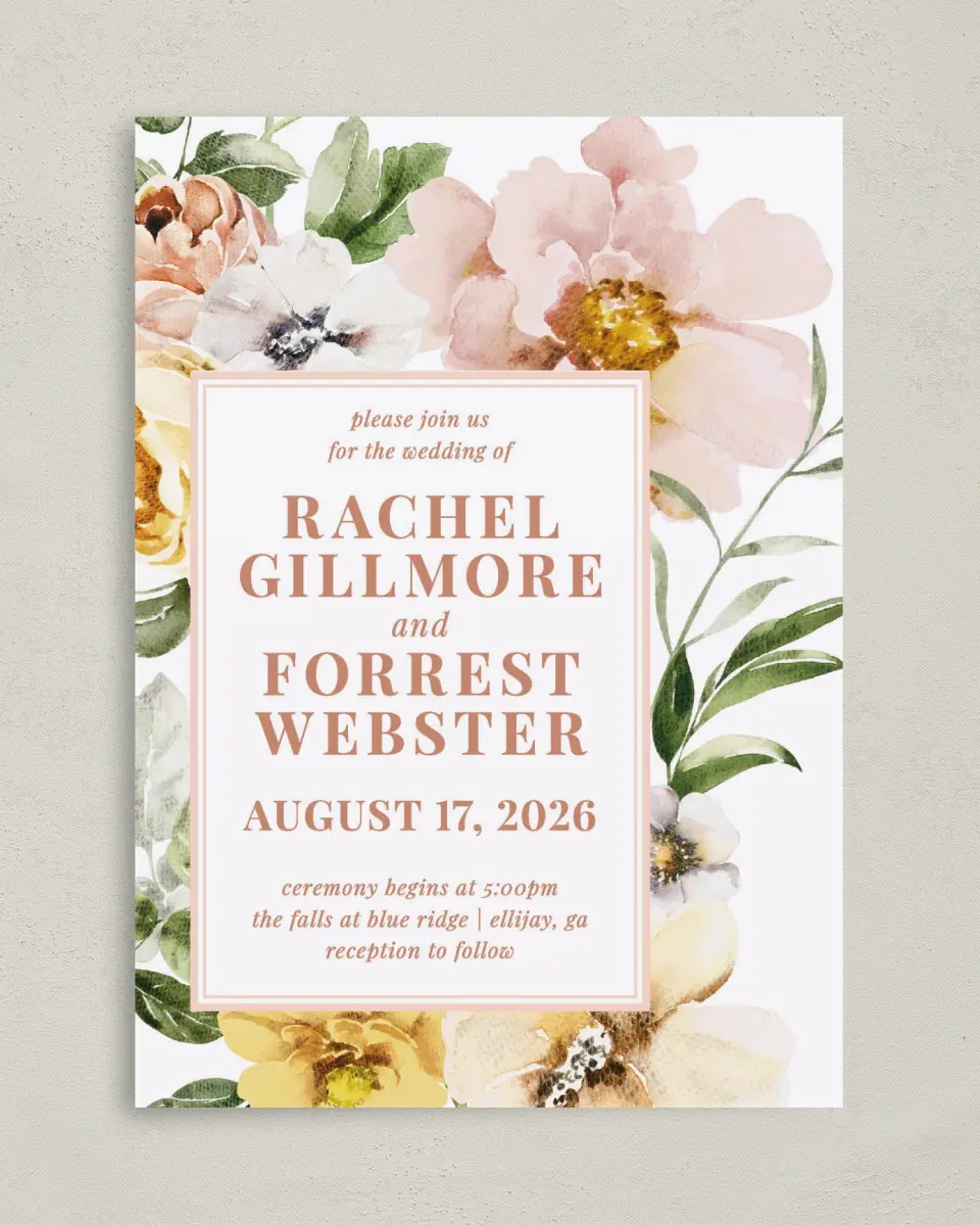 This is a 5" x 7" Classic Wedding Invitation called Gorgeous Blush printed in full color on Premium Smooth paper