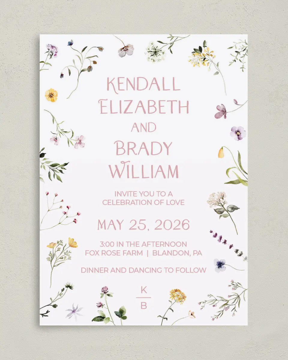 This is a 5" x 7" Classic Wedding Invitation called Efflorescence printed in full color on Premium Smooth paper