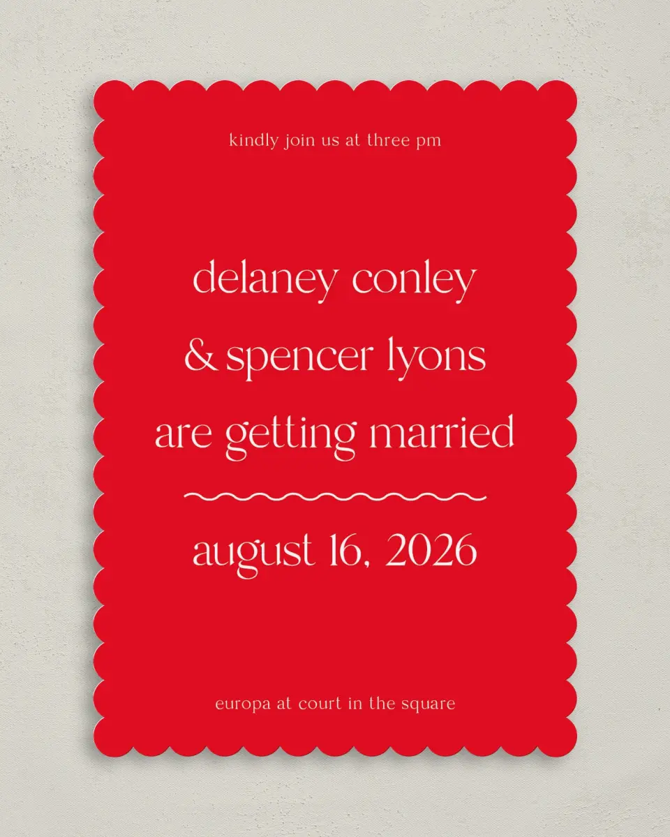 This is a 5" x 7" Classic Wedding Invitation called The Delaney printed in full color on Premium Smooth paper