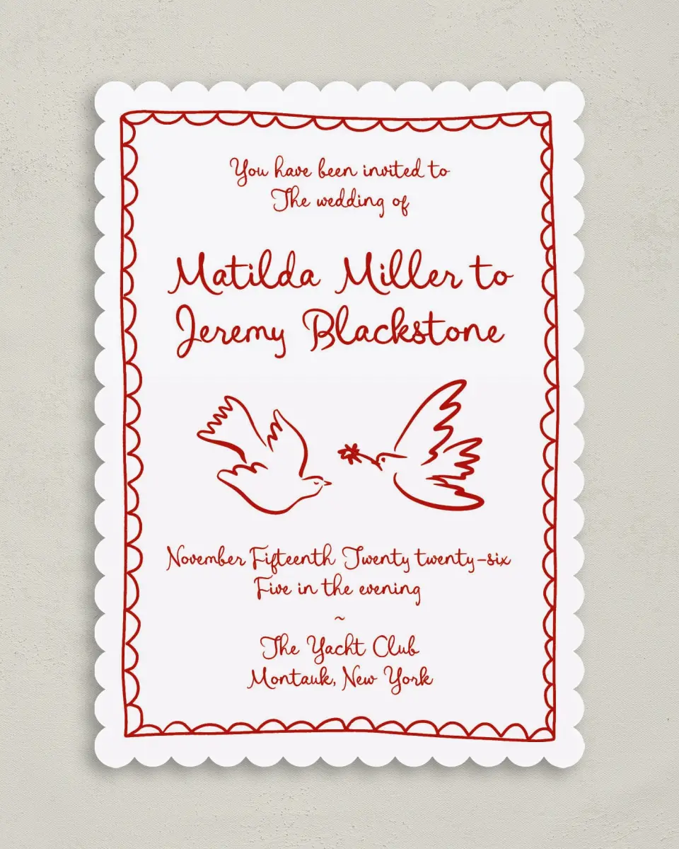 This is a 5" x 7" Classic Wedding Invitation called Love Birds printed in full color on Premium Smooth paper