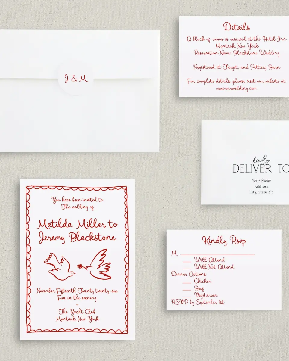 This is a 5" x 7" Classic Wedding Invitation called Love Birds printed in full color on Premium Smooth paper