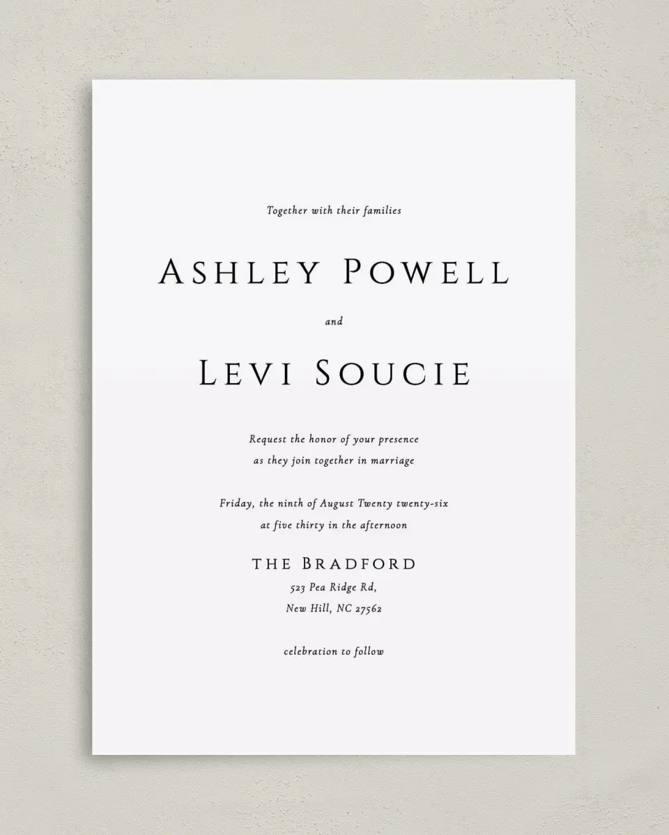 This is a 5" x 7" Classic Wedding Invitation called Classic Romance printed in full color on Premium Smooth paper
