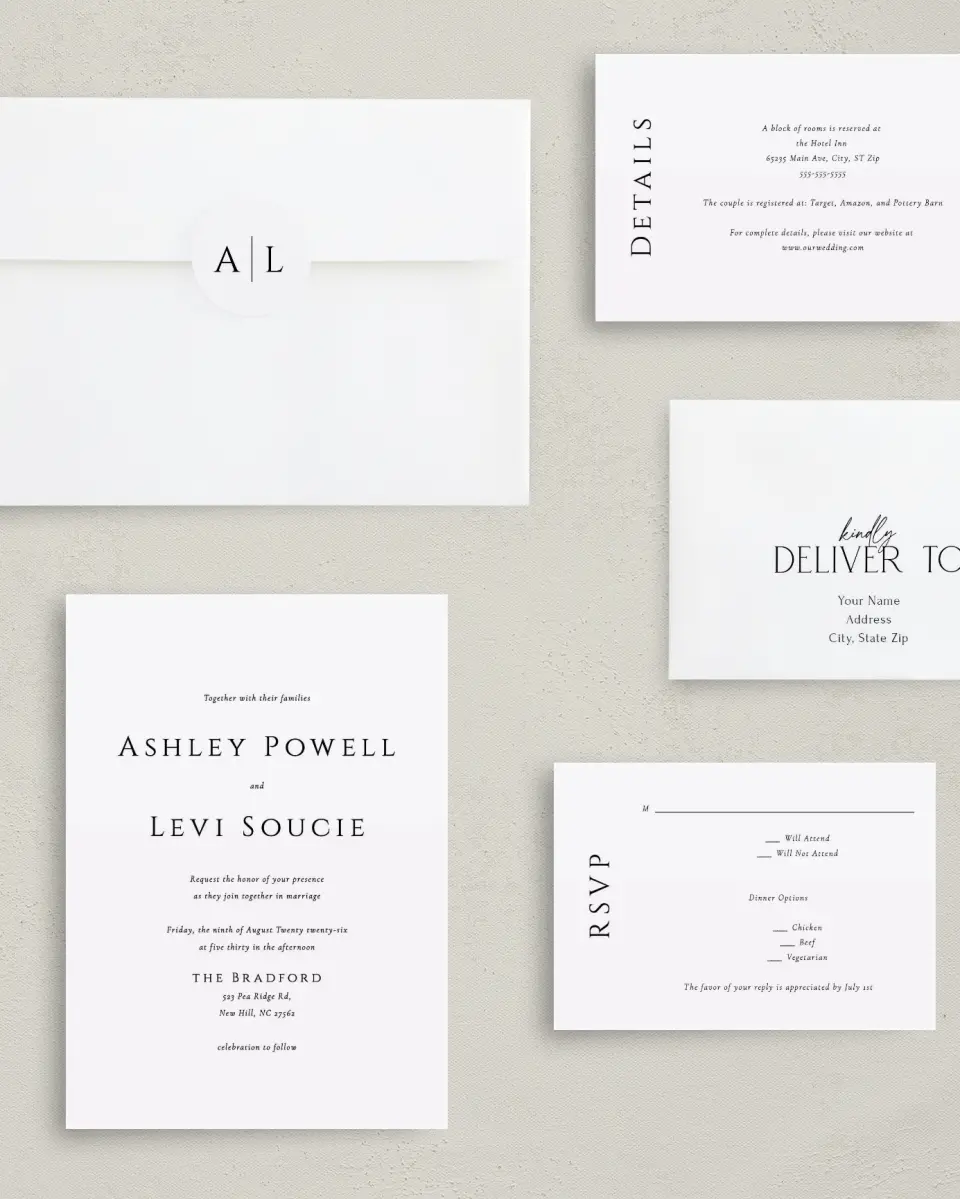 This is a 5" x 7" Classic Wedding Invitation called Classic Romance printed in full color on Premium Smooth paper