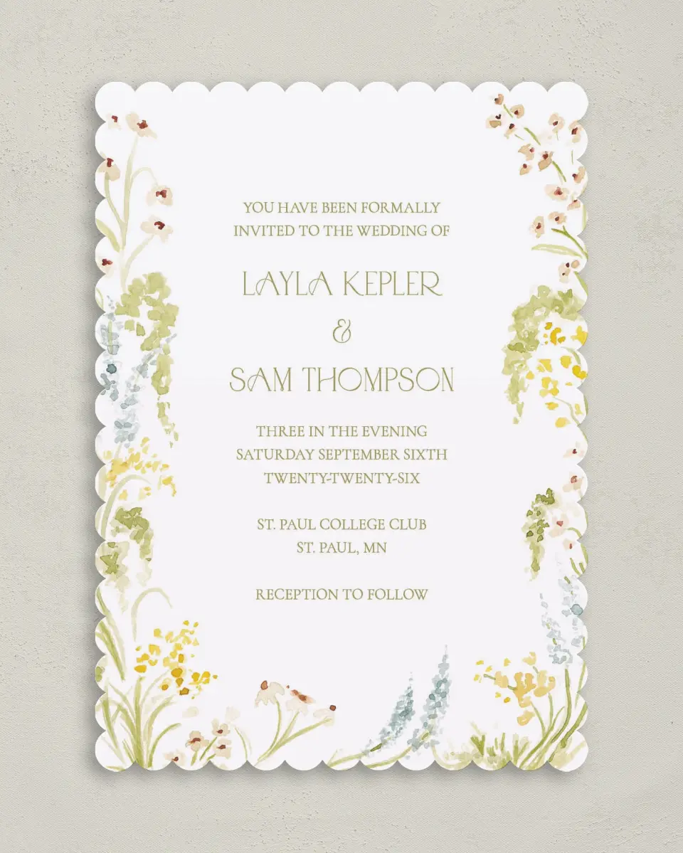 This is a 5" x 7" Classic Wedding Invitation called Forever in Bloom printed in full color on Premium Smooth paper