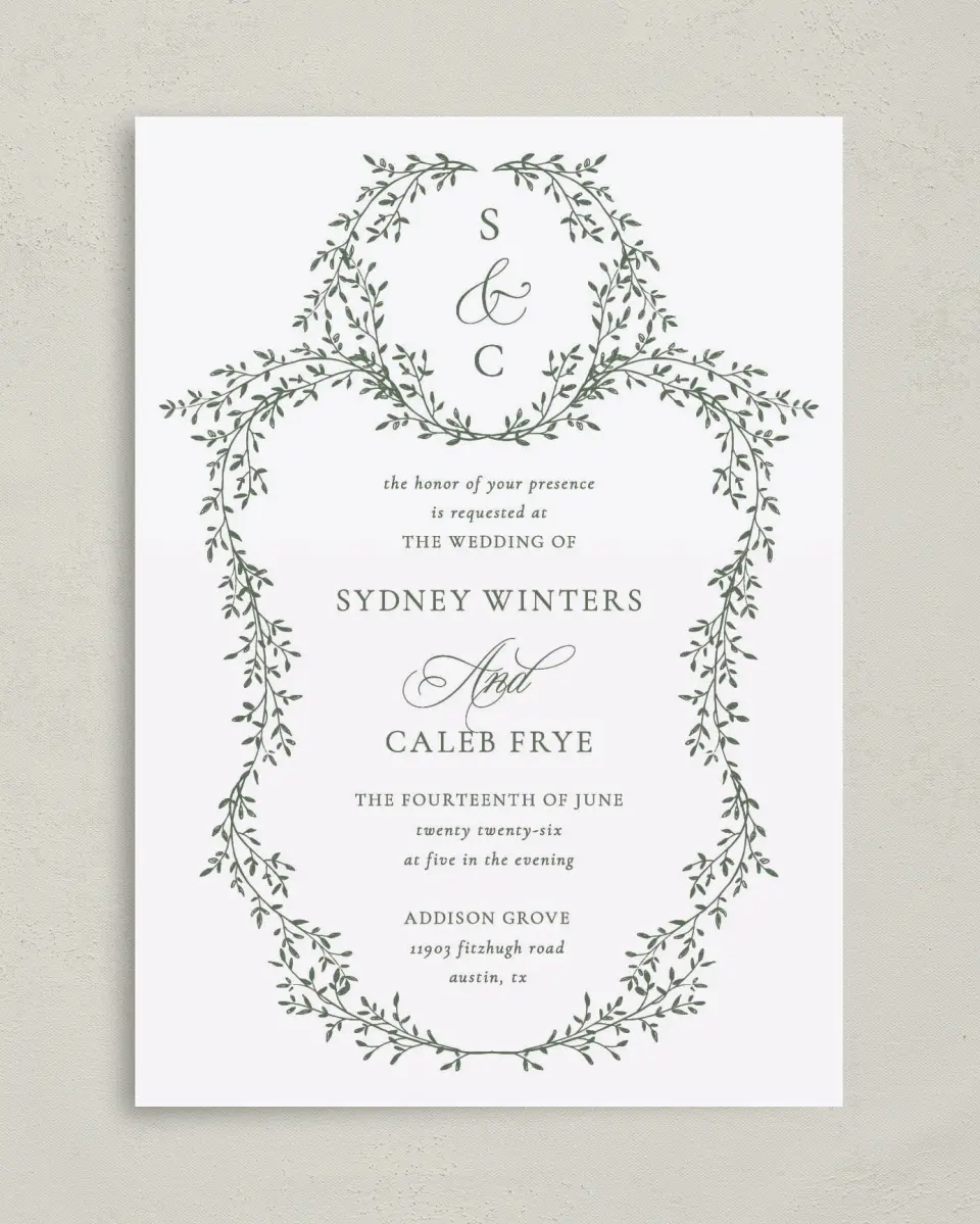 This is a 5" x 7" Classic Wedding Invitation called Elegant Frame printed in full color on Premium Smooth paper