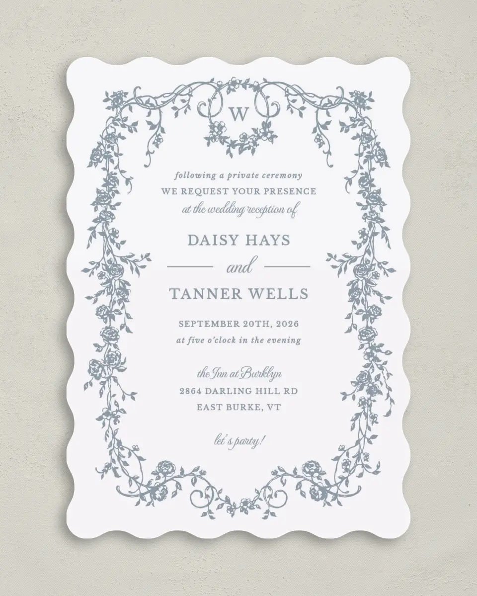 This is a 5" x 7" Reception-Only - CP called Flowering Frame printed in full color on Premium Smooth paper