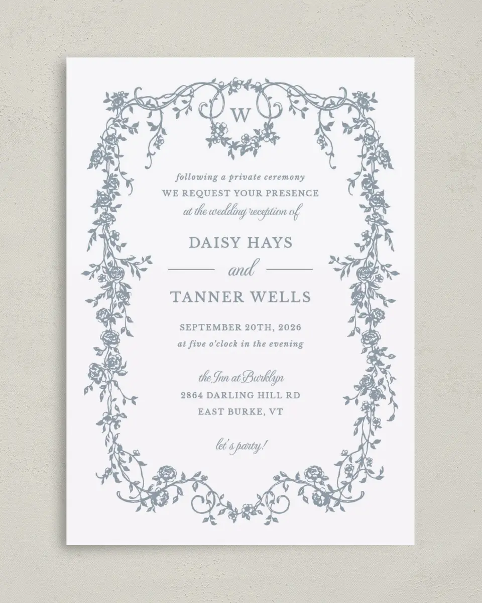 This is a 5" x 7" Reception-Only - CP called Flowering Frame printed in full color on Premium Smooth paper
