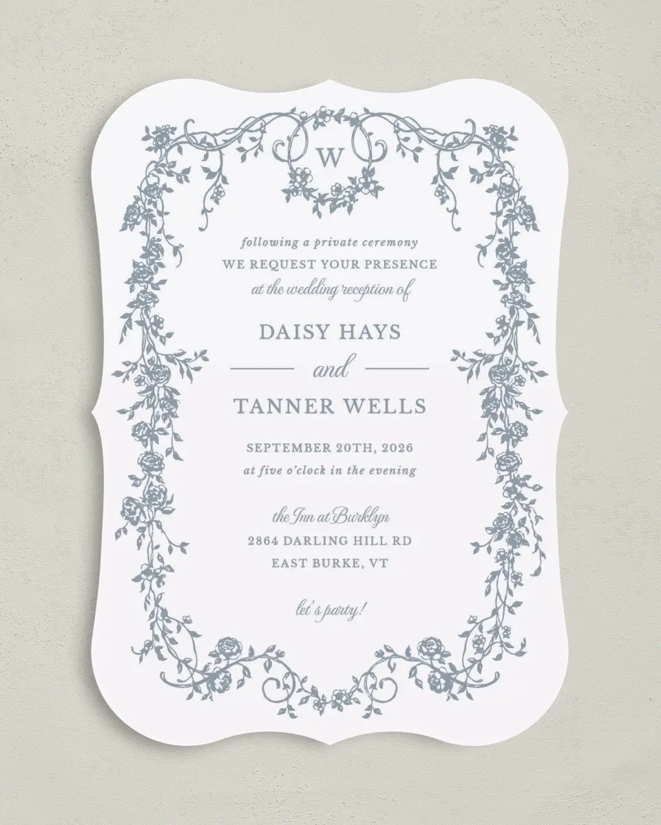 This is a 5" x 7" Reception-Only - CP called Flowering Frame printed in full color on Premium Smooth paper