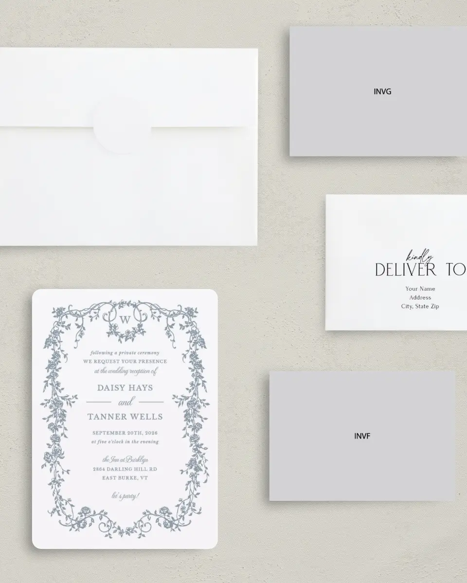 This is a 5" x 7" Reception-Only - CP called Flowering Frame printed in full color on Premium Smooth paper