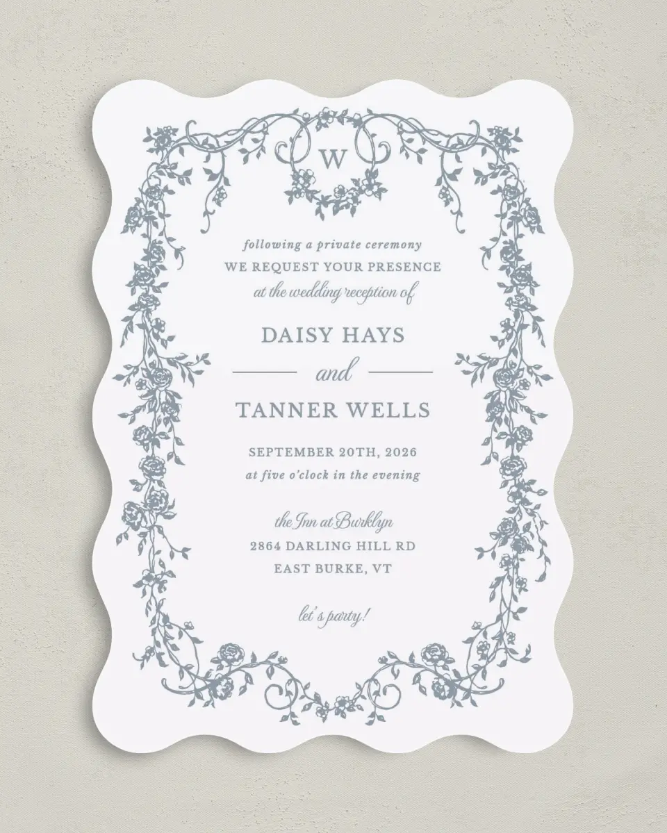 This is a 5" x 7" Reception-Only - CP called Flowering Frame printed in full color on Premium Smooth paper