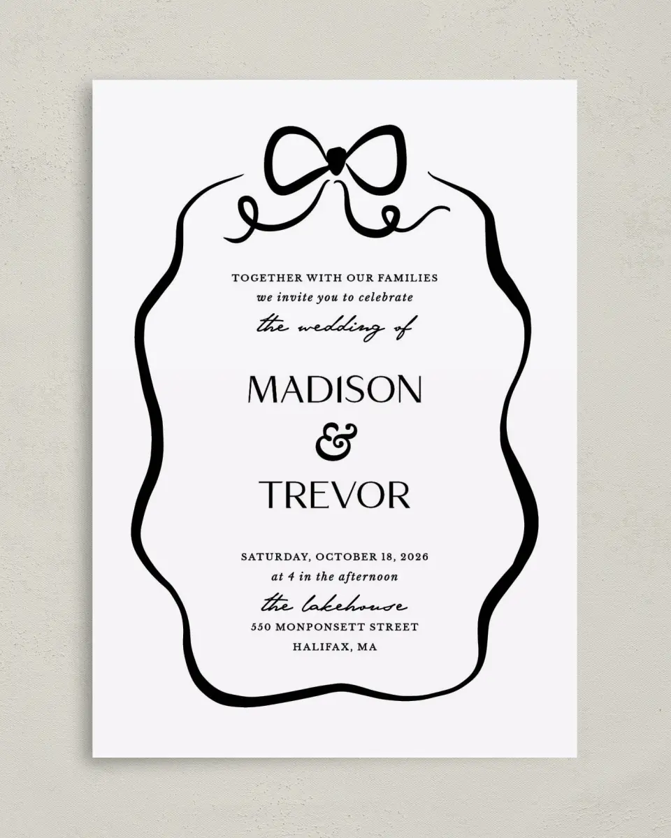 This is a 5" x 7" Classic Wedding Invitation called The Madison printed in full color on Premium Smooth paper