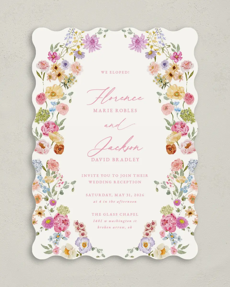 This is a 5" x 7" Reception-Only - CP called The Florence printed in full color on Premium Smooth paper