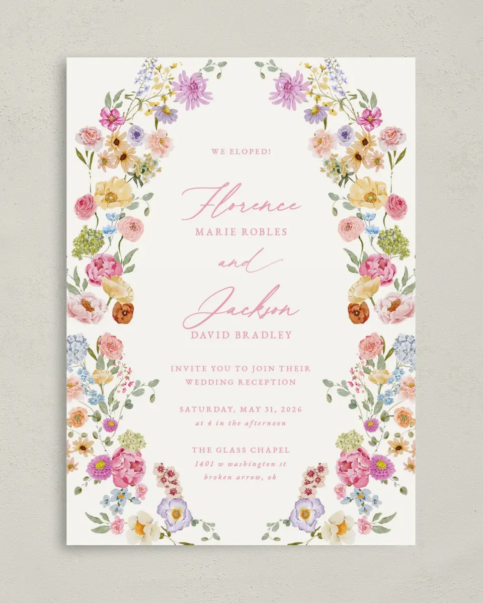 This is a 5" x 7" Reception-Only - CP called The Florence printed in full color on Premium Smooth paper