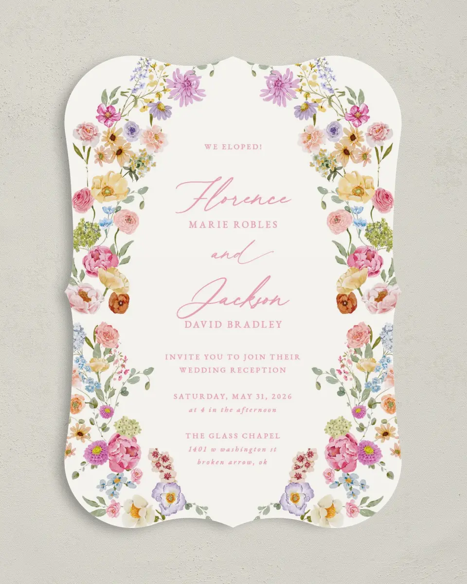 This is a 5" x 7" Reception-Only - CP called The Florence printed in full color with Silver foil on Luxe Satin (coated) paper