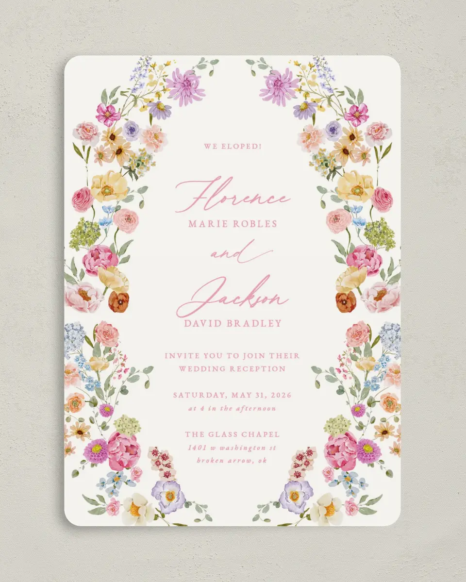 This is a 5" x 7" Reception-Only - CP called The Florence printed in full color on Premium Smooth paper