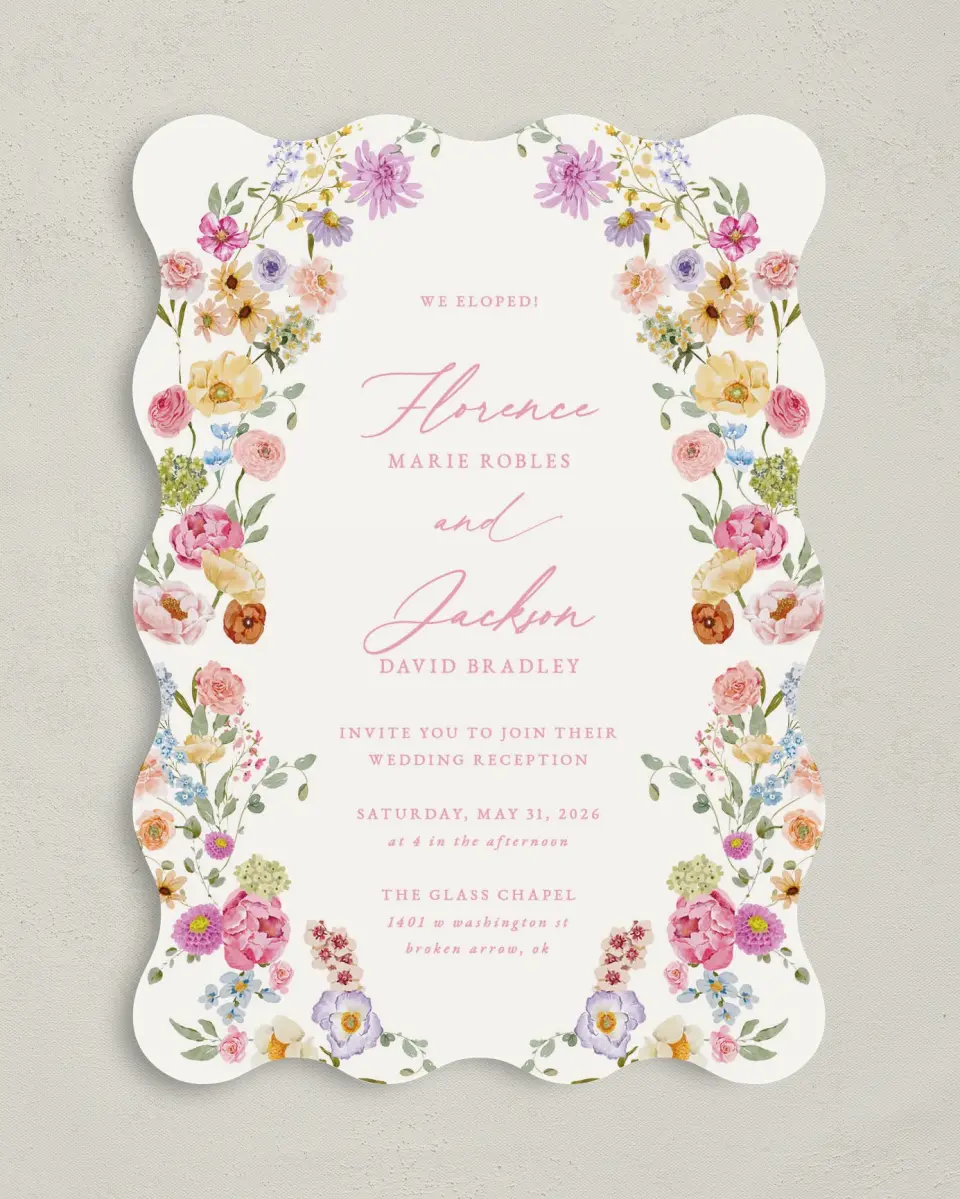 This is a 5" x 7" Reception-Only - CP called The Florence printed in full color on Premium Smooth paper