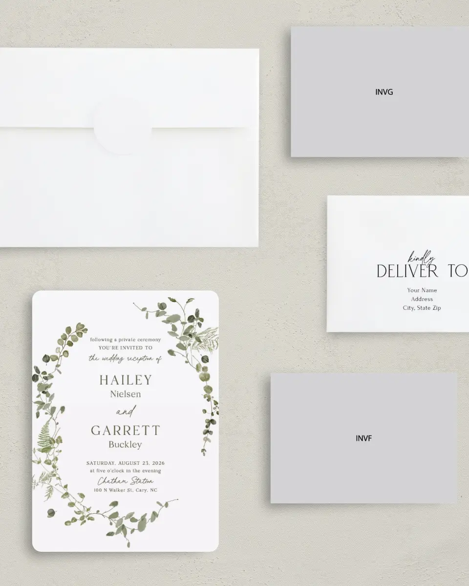 This is a 5" x 7" Reception-Only - CP called The Hailey printed in full color on Premium Smooth paper