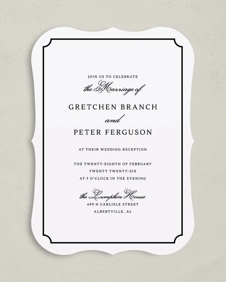 This is a 5" x 7" Reception-Only - CP called Elegant Tradition printed in full color with Silver foil on Luxe Satin (coated) paper